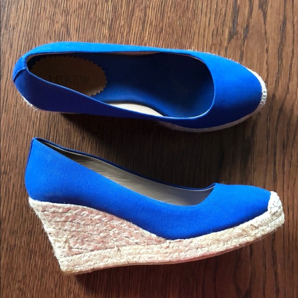J. Crew Shoes - J Crew Blue Canvas Espadrilles Wedges 7